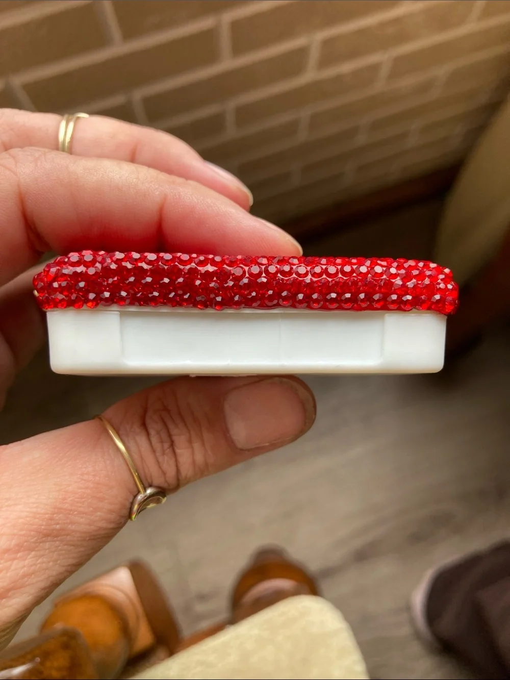 Hand Crafted Red Rhinestone Mini Pill Organizer